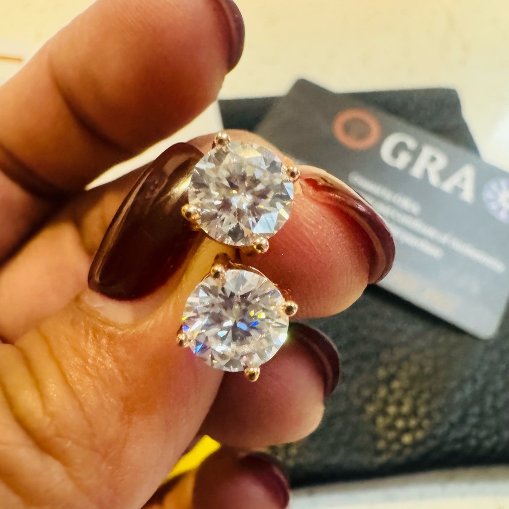 2.4 Carat Moissanite earrings in 925 silver and rose gold tone